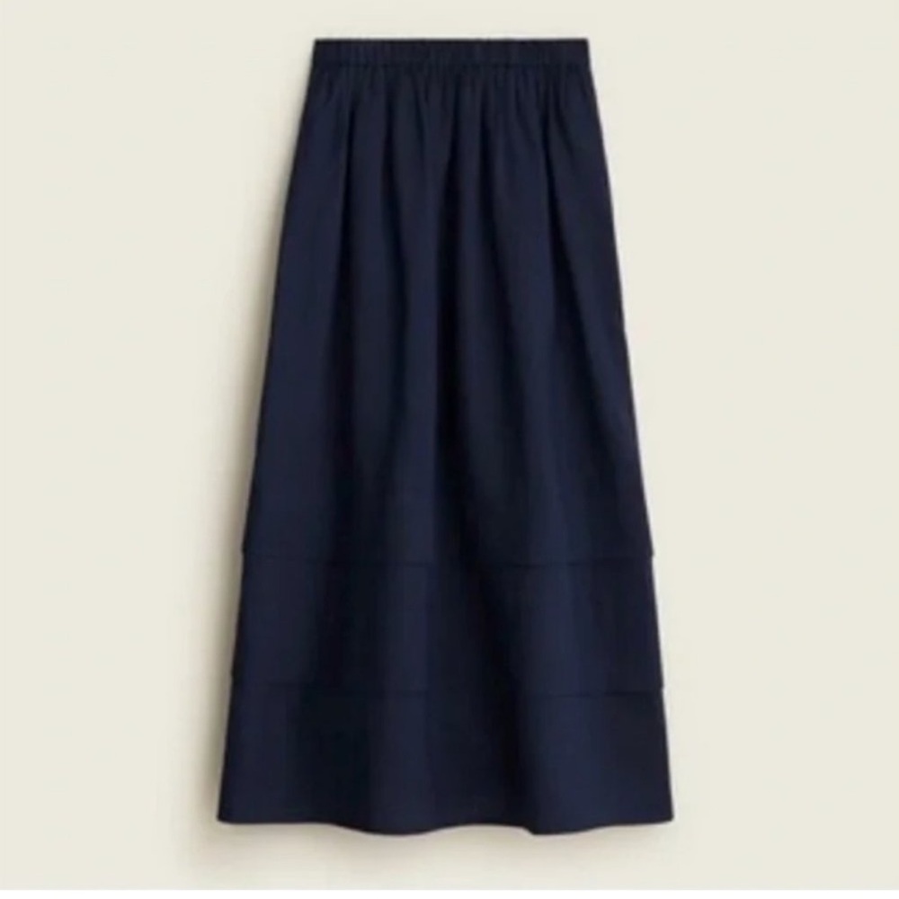 NWT JCREW Layered Maxi Skirt Ramie Navy Blue
